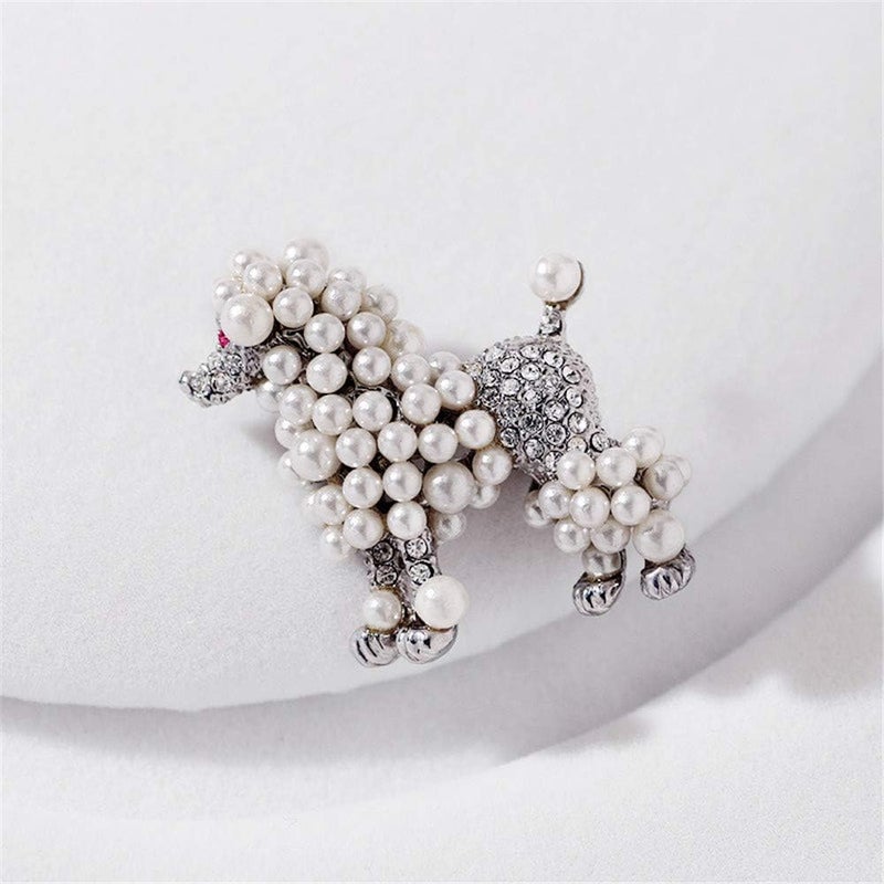Ajojewel Cute Simulated Pearl Poodle Dog Brooch Pin Rhinestone Animal Lapel Collar Jewelry Accessories - Image 4