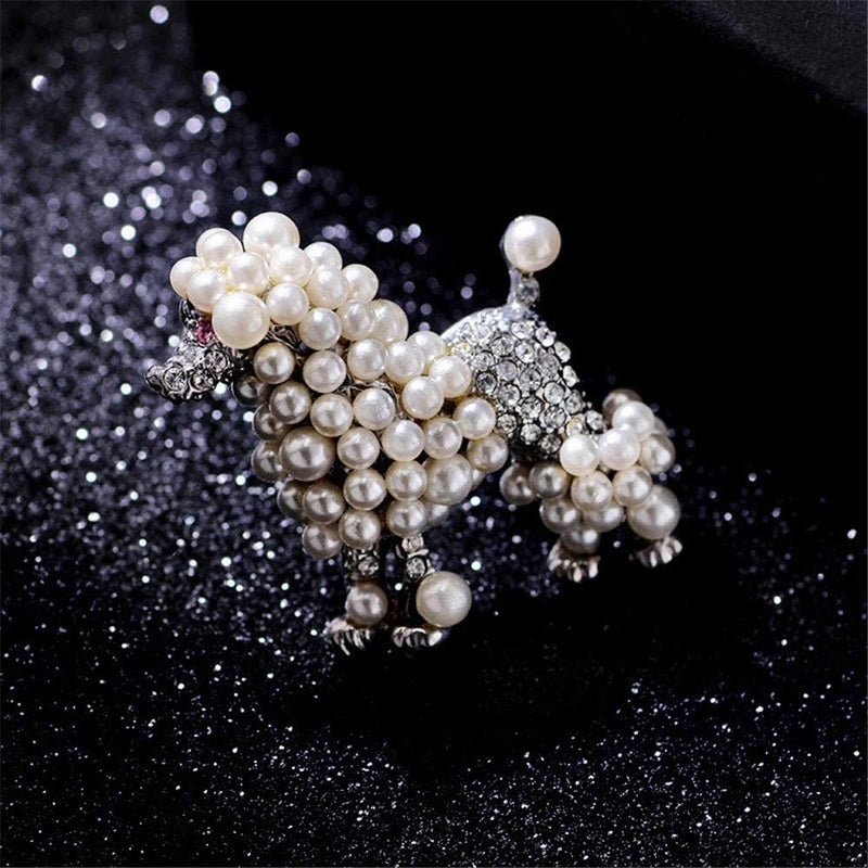 Ajojewel Cute Simulated Pearl Poodle Dog Brooch Pin Rhinestone Animal Lapel Collar Jewelry Accessories - Image 5