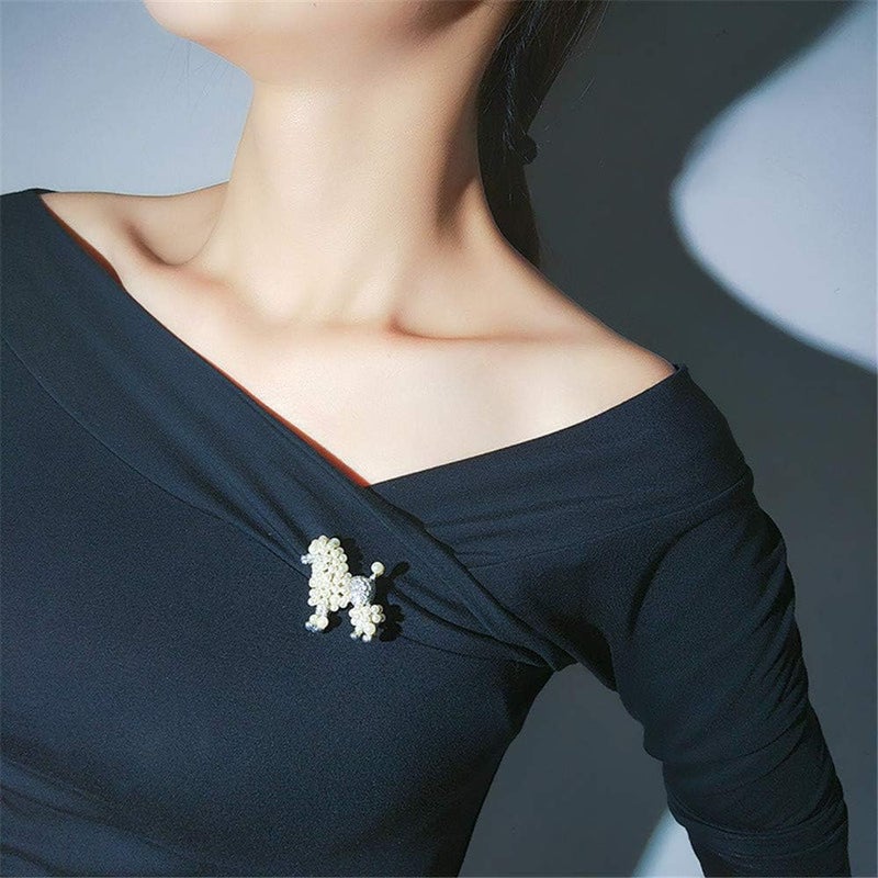 Ajojewel Cute Simulated Pearl Poodle Dog Brooch Pin Rhinestone Animal Lapel Collar Jewelry Accessories - Image 1