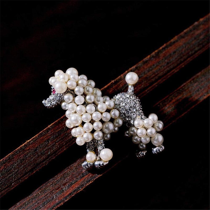 Ajojewel Cute Simulated Pearl Poodle Dog Brooch Pin Rhinestone Animal Lapel Collar Jewelry Accessories - Image 2
