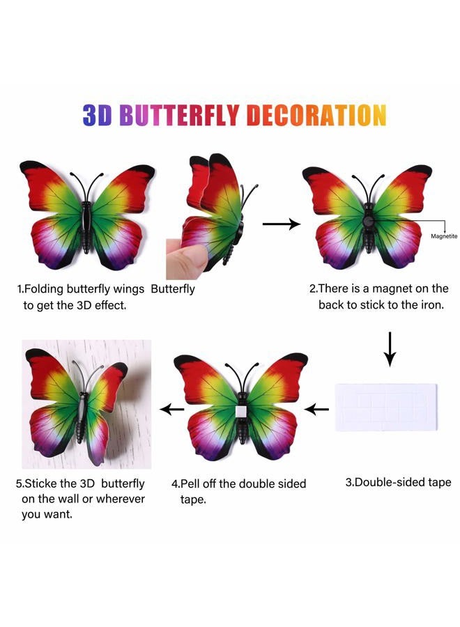 LiveGallery 72 PCS 6 Colors Removable 3D DIY Beautiful Butterfly Wall Decals Colorful Butterflies Art Decor Wall Stickers Murals for Kids Baby Boy Girls Bedroom Classroom Offices (Rainbow) - Image 3