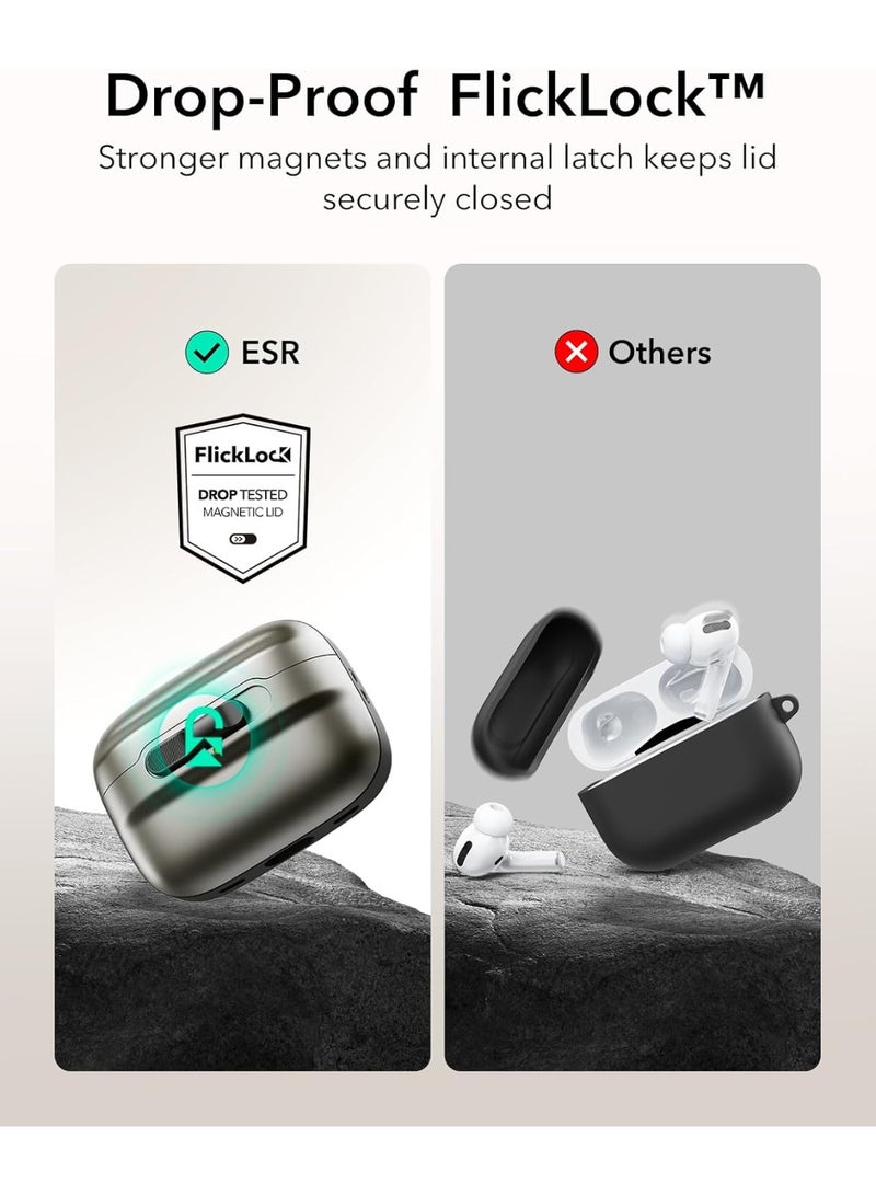 اي اس ار ESR for AirPods Pro Case (2023/2022/2019, 2nd/1st Gen), Compatible with Airpods Pro 2 (USB-C/Lightning Cable), MagSafe Ready, Magnetic Lid Lock, Full Drop Protection Cover with Lanyard Titanium - Image 4