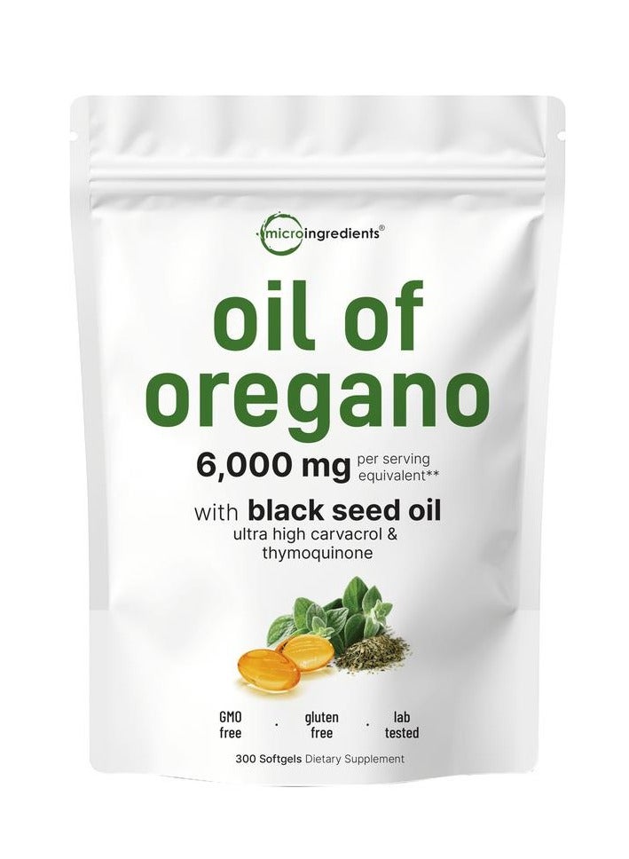 Micro Ingredients Oil of Oregano Softgels, 300 Count | 2 in 1 Formulated with Black Seed Oil, 4X Strength Carvacrol & Thymoquinone | Plant Based, Non-GMO & Immune Support - Image 1