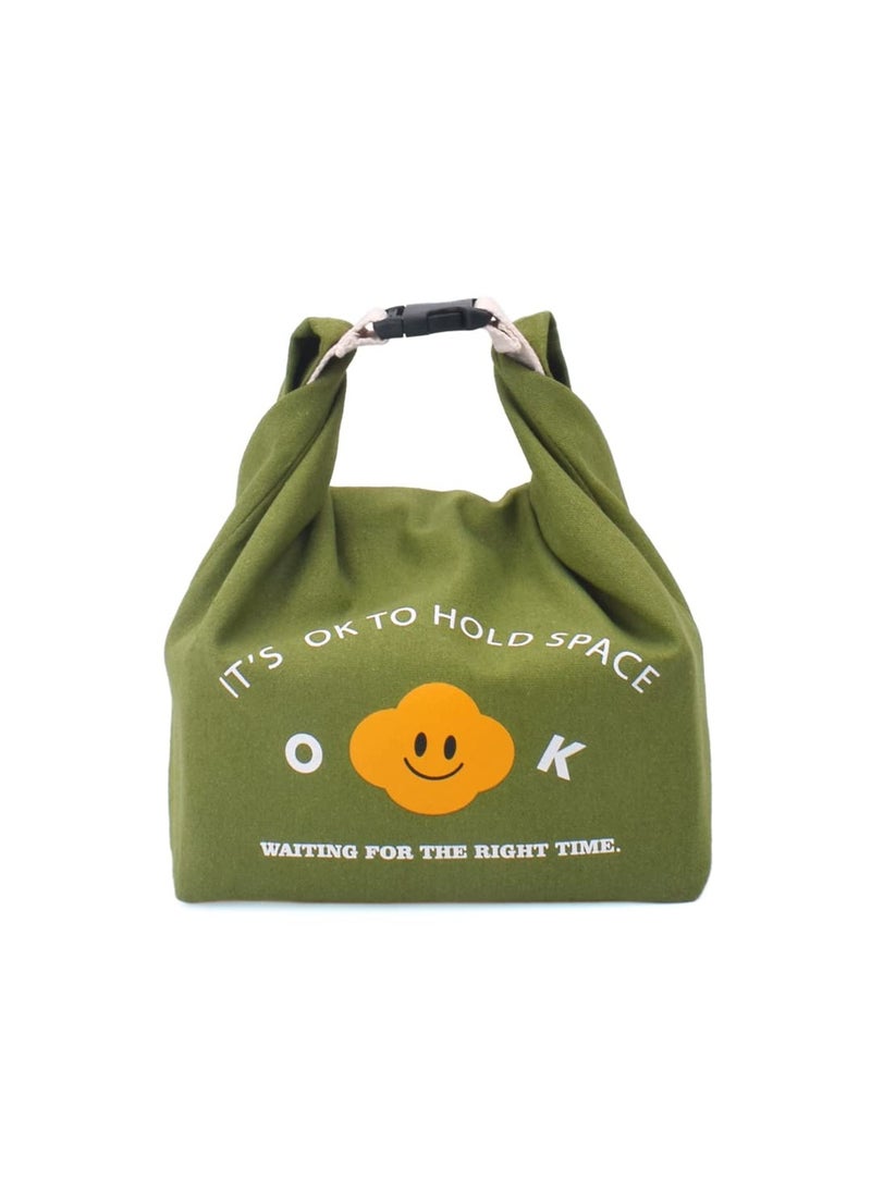 SYOSI - Reusable Lunch Bag Insulated Handbag Smile Tote bag with Handle for Women Work Picnic or Travel (Olive Green) - Image 1