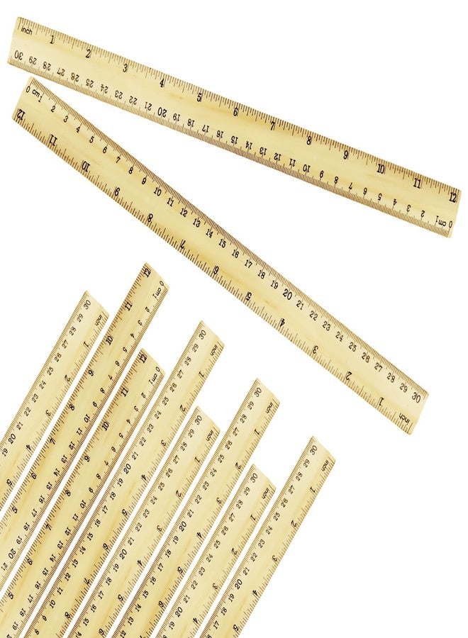 smrtcol Wooden Ruler 12 Inch Bulk Dual-Sided Inches & Metric Measuring Stick for Classroom, Office, School for Teachers, Students, Artists (10 Pack) - Image 1