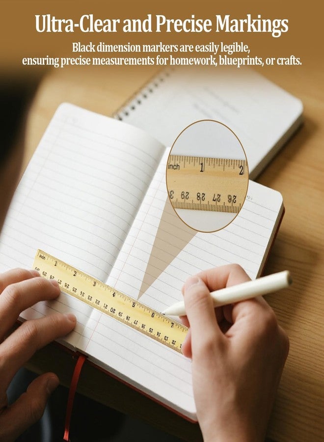 smrtcol Wooden Ruler 12 Inch Bulk Dual-Sided Inches & Metric Measuring Stick for Classroom, Office, School for Teachers, Students, Artists (10 Pack) - Image 4