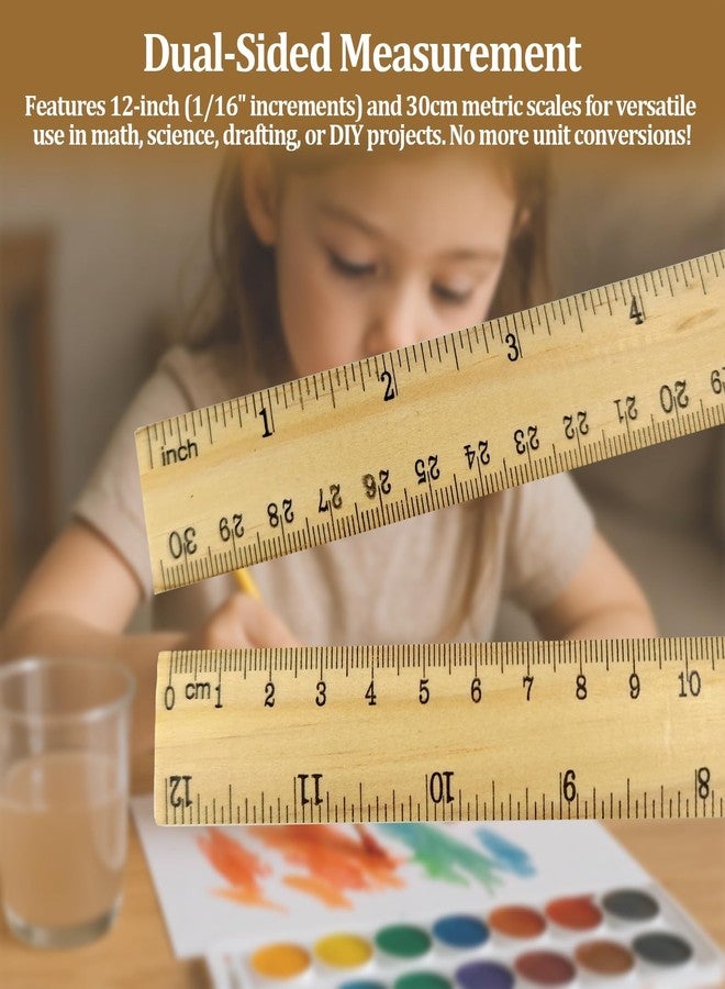 smrtcol Wooden Ruler 12 Inch Bulk Dual-Sided Inches & Metric Measuring Stick for Classroom, Office, School for Teachers, Students, Artists (10 Pack) - Image 5