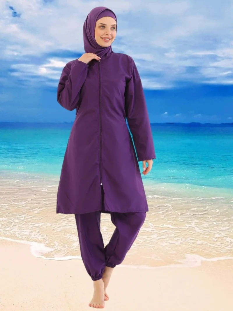 Tezzgelsin Women's Parachute Model Long Sleeve Zippered Wide Leg Hijab Swimsuit