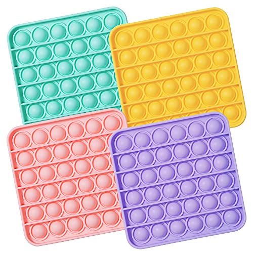 MATICAN Push Pop Fidget Toy 4Pack Push Pop Bubble Fidget Square Push Pop Bubble Sensory Fidget Toy Pastel Pink Mint Yellow Purple Party Favors - Image 1