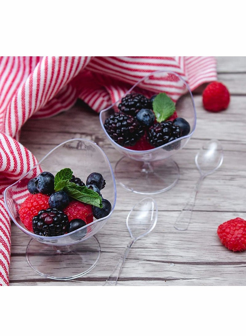 XiuWoo 24 PCS Dessert Bowls with 100PCS Spoons Plastic Mini Scallop Stem Cup, Clear Hard Appetizer Parfait Serving Bowl, Mousse Bowl Cups, for Desserts, Puddings - Image 2