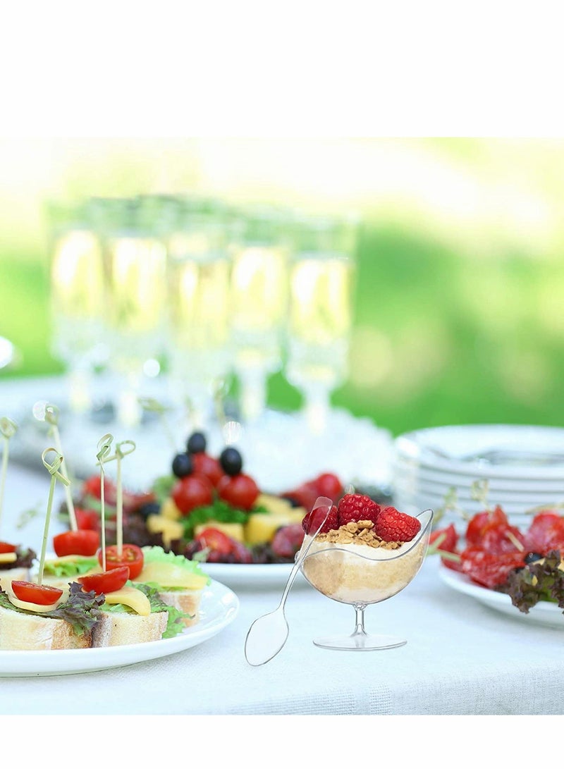 XiuWoo 24 PCS Dessert Bowls with 100PCS Spoons Plastic Mini Scallop Stem Cup, Clear Hard Appetizer Parfait Serving Bowl, Mousse Bowl Cups, for Desserts, Puddings - Image 3