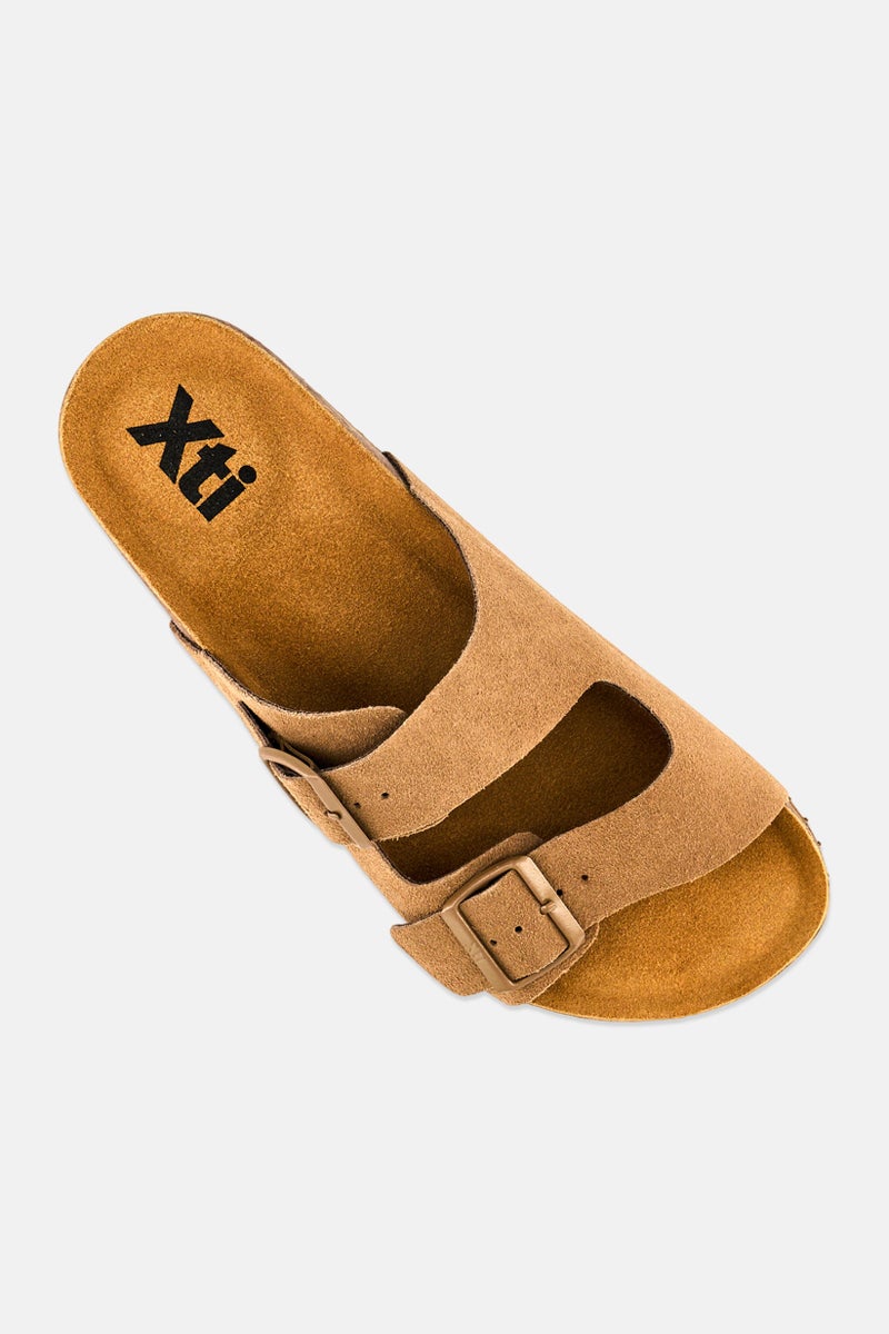 Xti Men Brand Logo Slip On Sandals, Taupe - Image 3
