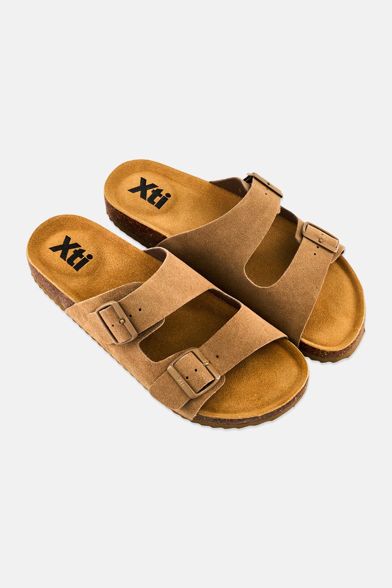Xti Men Brand Logo Slip On Sandals, Taupe - Image 4