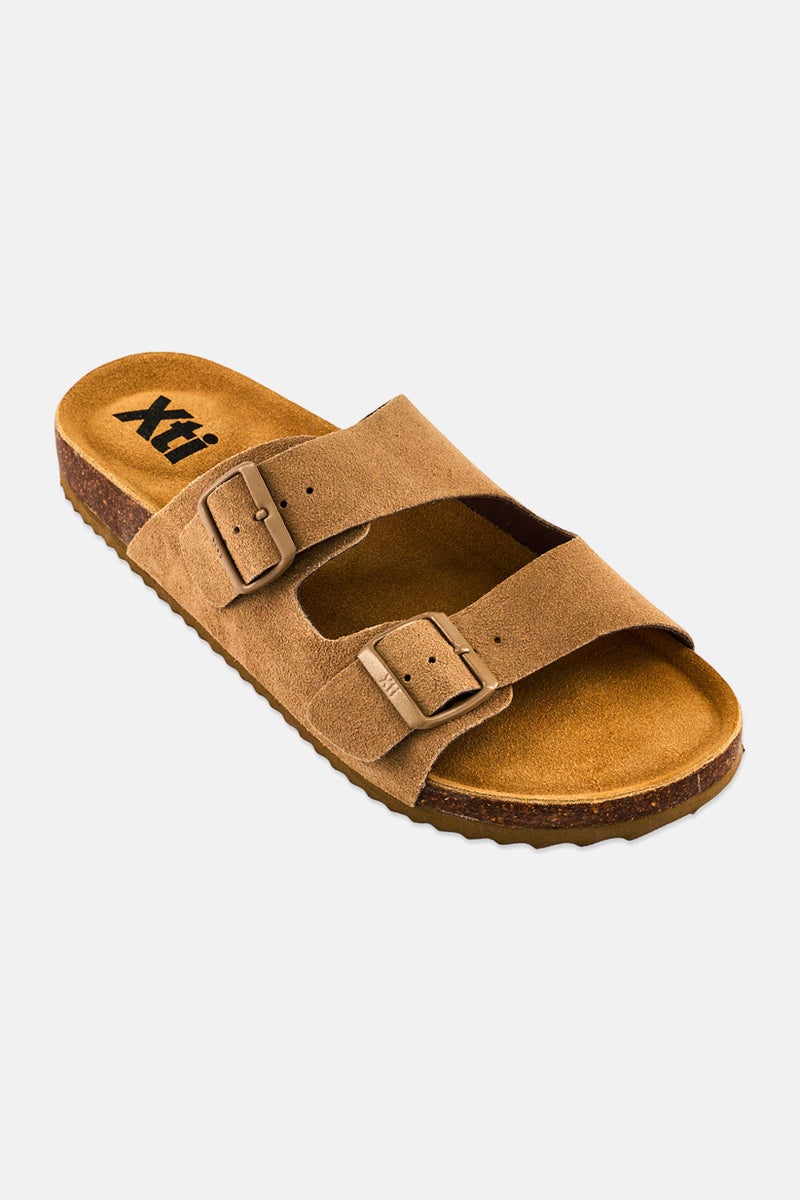 Xti Men Brand Logo Slip On Sandals, Taupe - Image 1