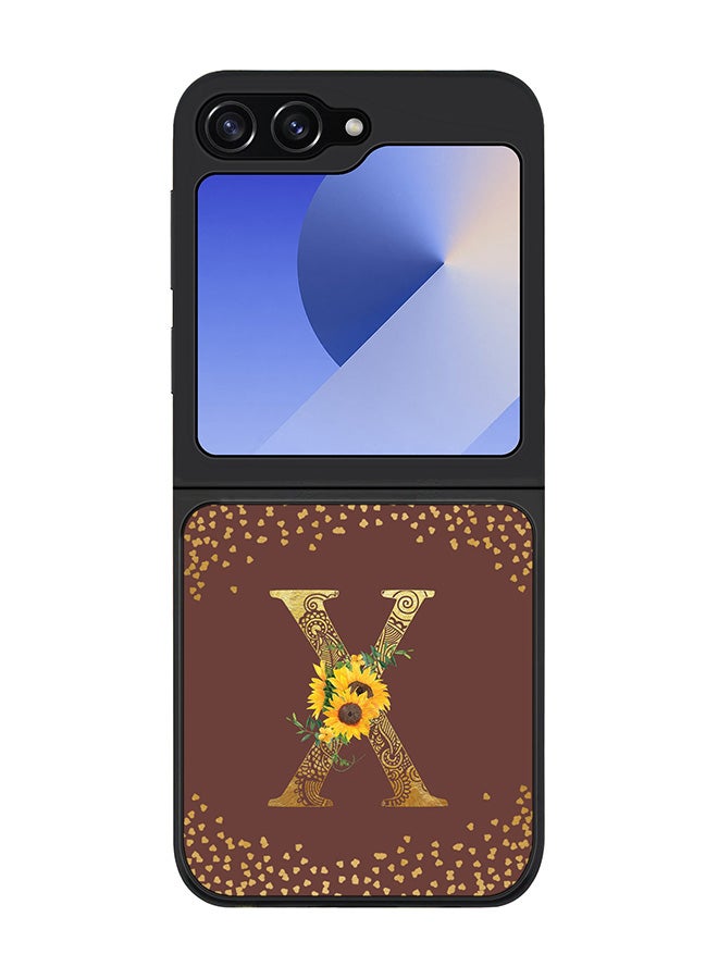 Stylizedd Rugged Black edge case for Samsung Galaxy Z Flip7 FE, Slim fit Case Flexible Cover - Custom Monogram Initial Letter Floral Pattern Alphabet - X (Brown ) - Image 1