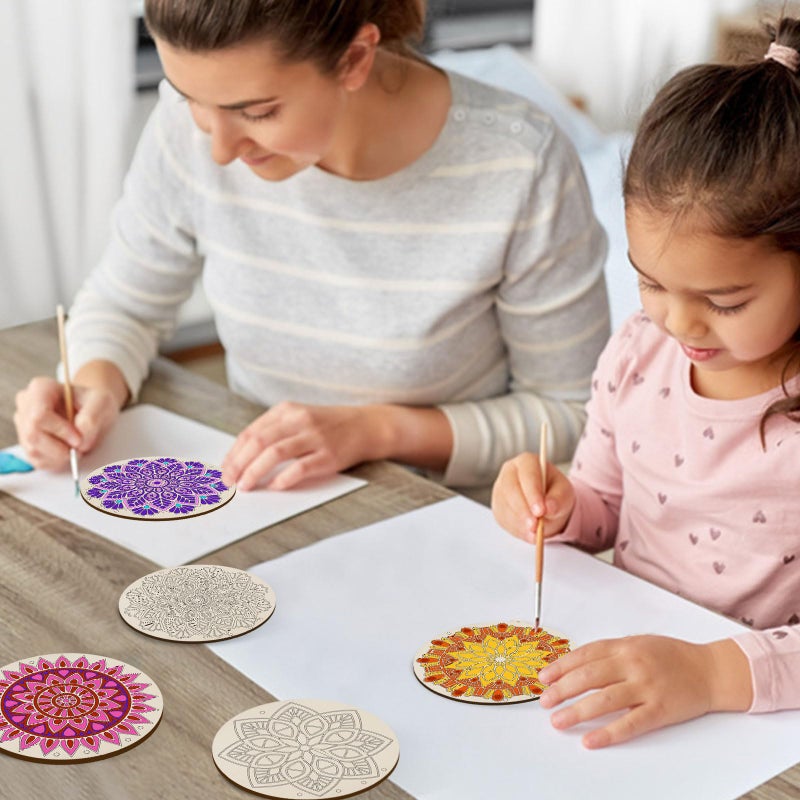 24 مجموعة من دقات الرياح ماندالا للأطفال DIY من الخشب للتعليق على الزخارف السائبة والرسم الحرفي وتلوين دقات الرياح الخاصة بك من ماندالا للأطفال هدايا المدرسة والمنزل والحفلات وديكور المشروع - Image 5