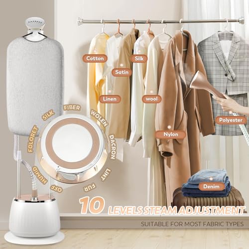 Hapyvergo 1800W Garment Steamer for Clothes, Professional Standing Steam Iron with 1.6L Tank for 60 Min Continuous Steam, Heat-Up in 25s, 10 Settings, 2-in-1 Ironing for Home, Travel & Commercial Use - Image 5