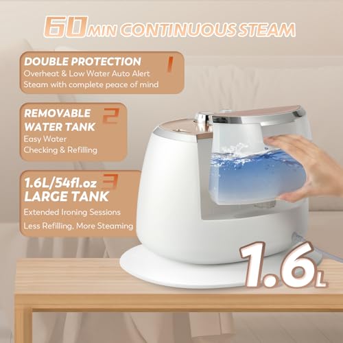 Hapyvergo 1800W Garment Steamer for Clothes, Professional Standing Steam Iron with 1.6L Tank for 60 Min Continuous Steam, Heat-Up in 25s, 10 Settings, 2-in-1 Ironing for Home, Travel & Commercial Use - Image 4