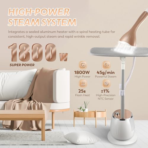 Hapyvergo 1800W Garment Steamer for Clothes, Professional Standing Steam Iron with 1.6L Tank for 60 Min Continuous Steam, Heat-Up in 25s, 10 Settings, 2-in-1 Ironing for Home, Travel & Commercial Use - Image 2