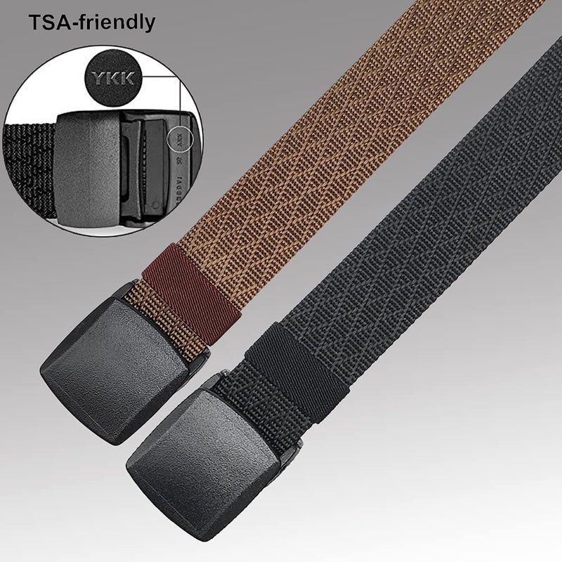 HOANAN 2 Pack Mens Nylon Belt, Lightweight No Metal Belt, Trim to Fit, Casual Work TSA-friendly Travel (Pant size up to 36", 2pack-black coffee) - Image 4