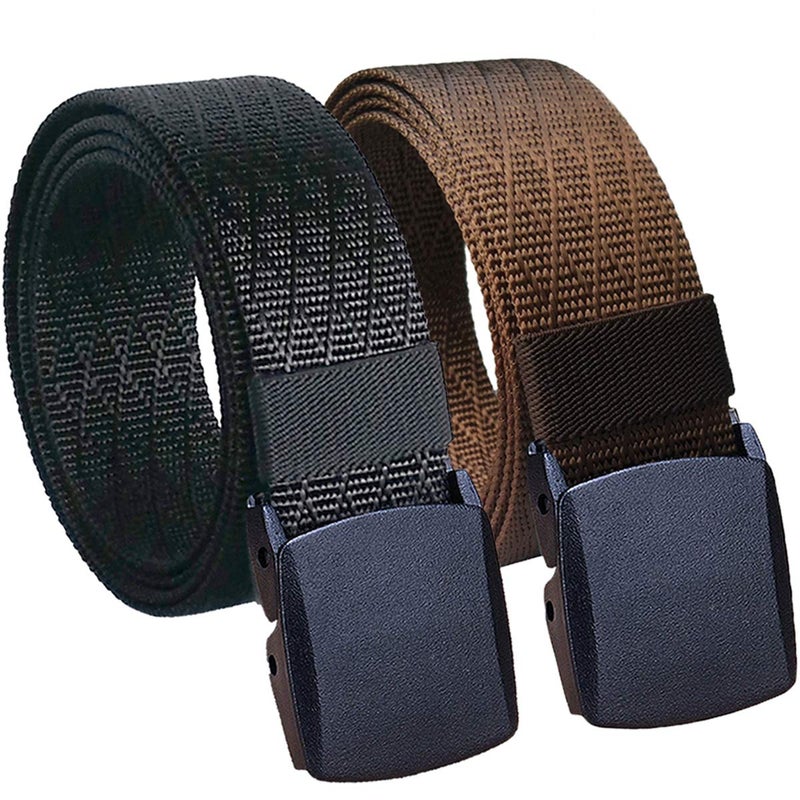 HOANAN 2 Pack Mens Nylon Belt, Lightweight No Metal Belt, Trim to Fit, Casual Work TSA-friendly Travel (Pant size up to 36", 2pack-black coffee) - Image 1
