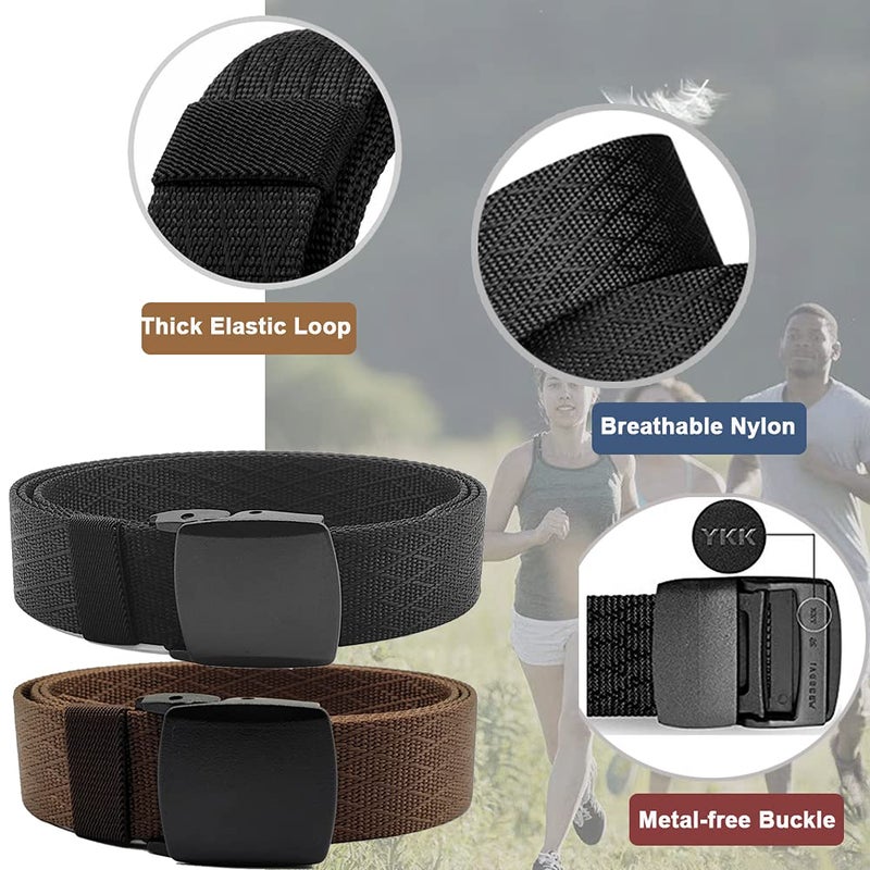 HOANAN 2 Pack Mens Nylon Belt, Lightweight No Metal Belt, Trim to Fit, Casual Work TSA-friendly Travel (Pant size up to 36", 2pack-black coffee) - Image 3