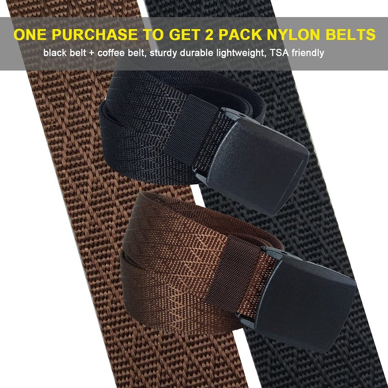 HOANAN 2 Pack Mens Nylon Belt, Lightweight No Metal Belt, Trim to Fit, Casual Work TSA-friendly Travel (Pant size up to 36", 2pack-black coffee) - Image 2