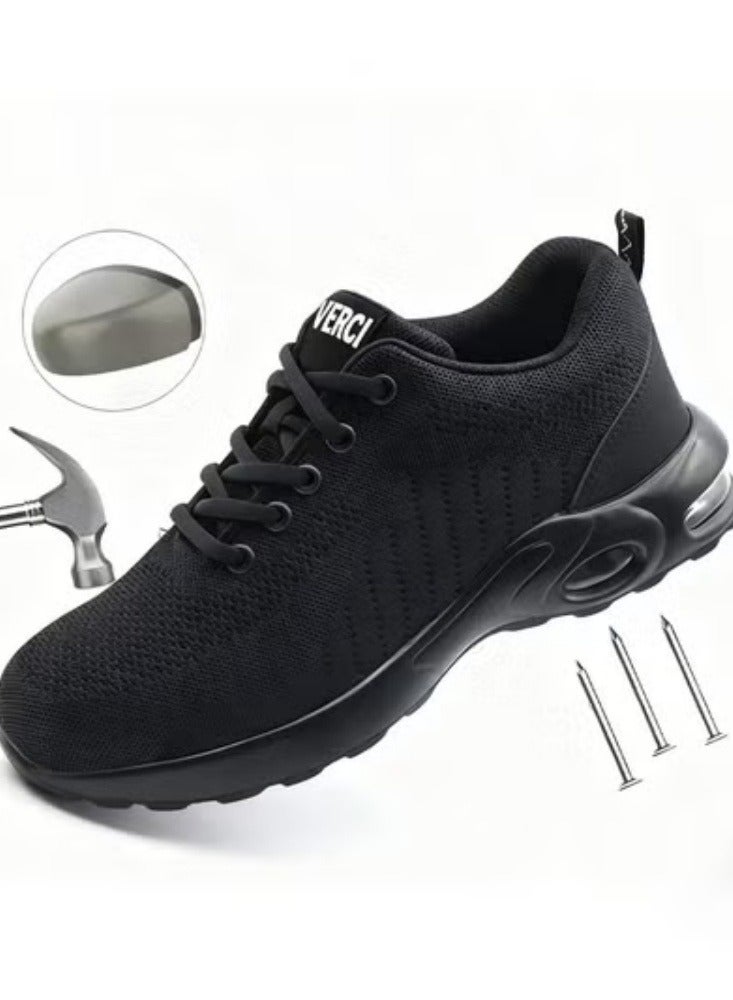 Verci Men's Safety Shoes Black Air Cushion Steel Toe Sports Shoes Black Safety Shoes For Men Anti-Smashing Cushioned Industrial Shoes (45 EUR) - Image 1
