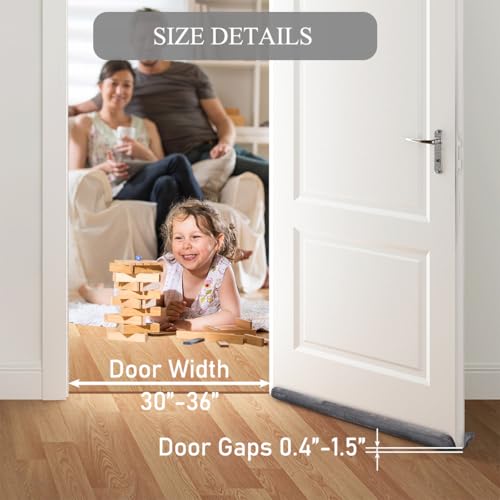 GDHOMM Door Draft Stopper for Bottom of Doors, Door Sweep Gap Filler Soundproof Weather Stripping Adjustable 30"-36", Gray - Image 3