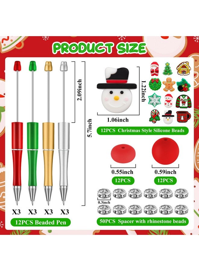 FFNIU 12 Pcs Christmas Beadable Pens, Plastic Bead Pens, Silicone Bead Pens, Snowmen Santa Gingerbread Bead Ballpoint Pen for Office School Women Kids Students Present - Image 5