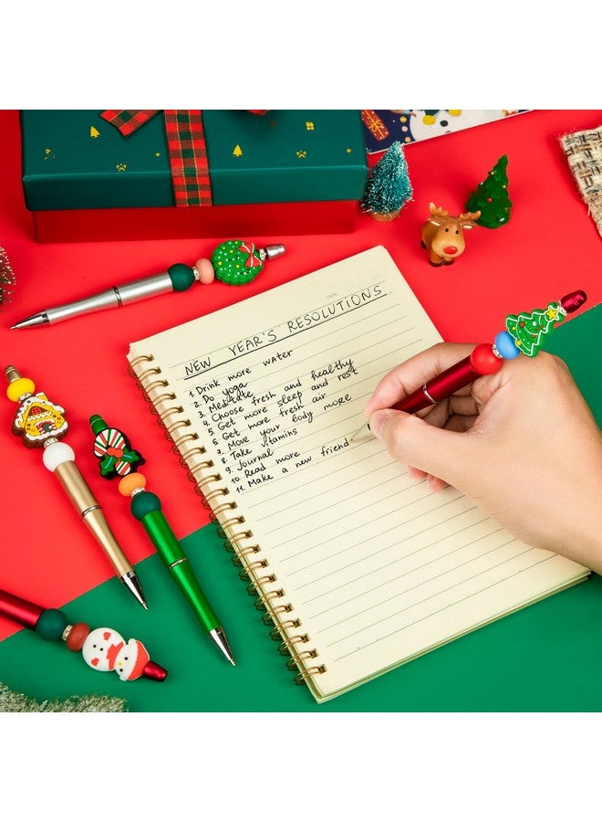 FFNIU 12 Pcs Christmas Beadable Pens, Plastic Bead Pens, Silicone Bead Pens, Snowmen Santa Gingerbread Bead Ballpoint Pen for Office School Women Kids Students Present - Image 4