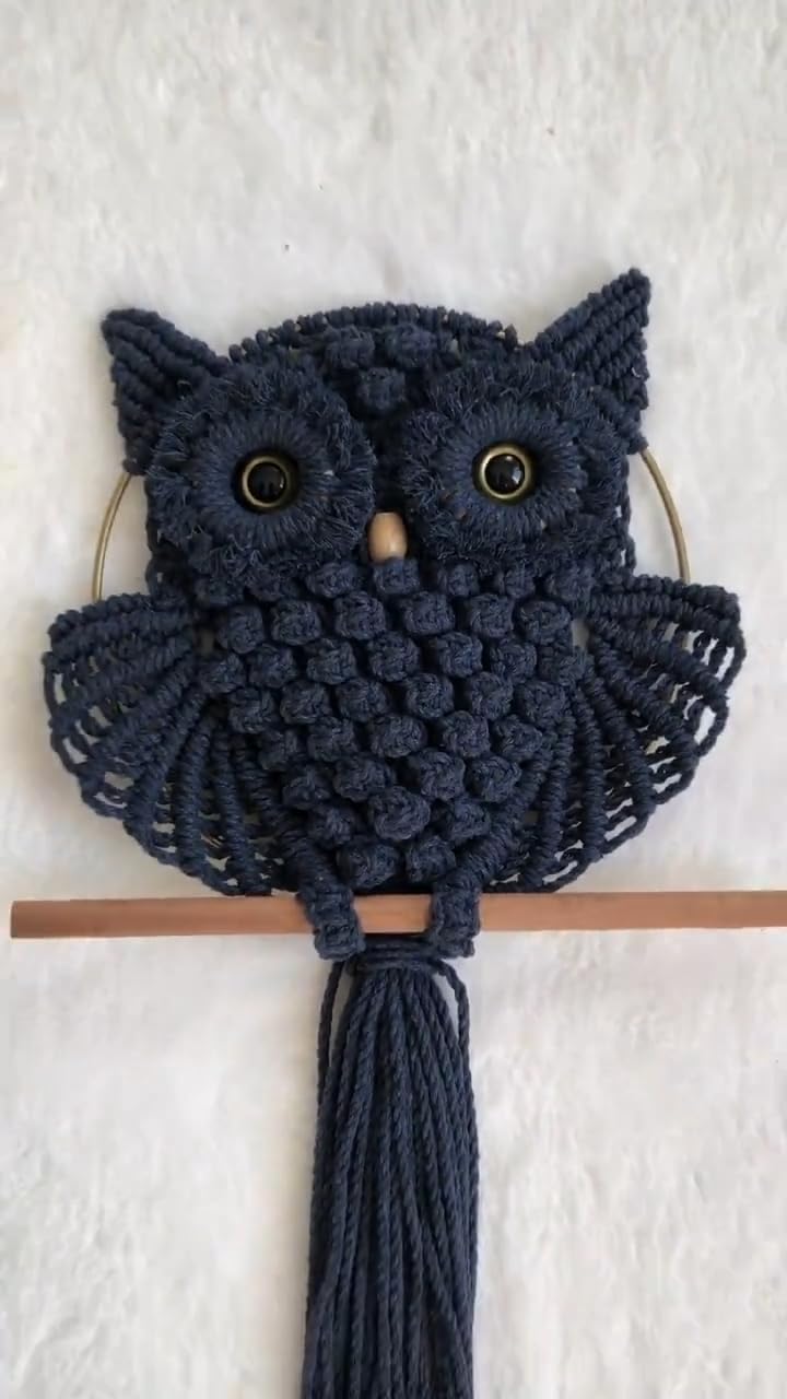 TMS Bohemian Owl Macramé Wall Hanging - 12 x 23 Inch - Handcrafted Boho Home Décor with Natural Elements - Boho Chic Accent for Home, Office, or Living Room (BLACK) - Image 1