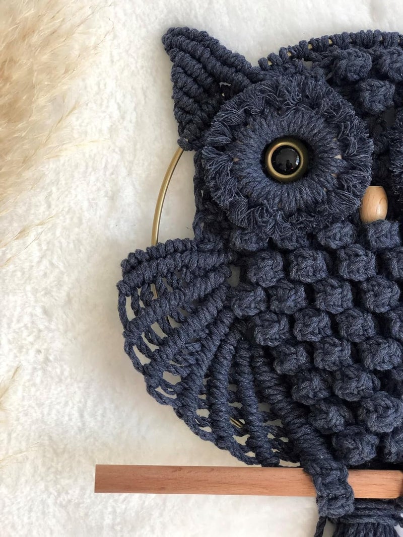 TMS Bohemian Owl Macramé Wall Hanging - 12 x 23 Inch - Handcrafted Boho Home Décor with Natural Elements - Boho Chic Accent for Home, Office, or Living Room (BLACK) - Image 4