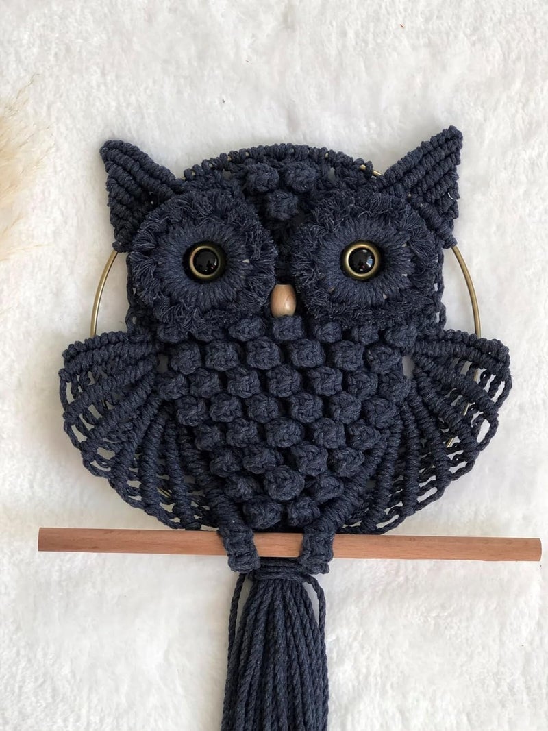 TMS Bohemian Owl Macramé Wall Hanging - 12 x 23 Inch - Handcrafted Boho Home Décor with Natural Elements - Boho Chic Accent for Home, Office, or Living Room (BLACK) - Image 2