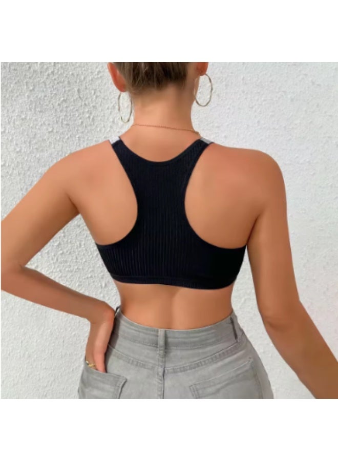 Lightweight sport bra Anti-Sagging Big Chest Shows Small Outer Wear Push-Up Backless Bra with Silver Straps - Image 2