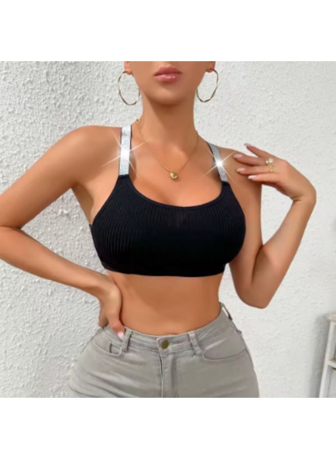 Lightweight sport bra Anti-Sagging Big Chest Shows Small Outer Wear Push-Up Backless Bra with Silver Straps - Image 5