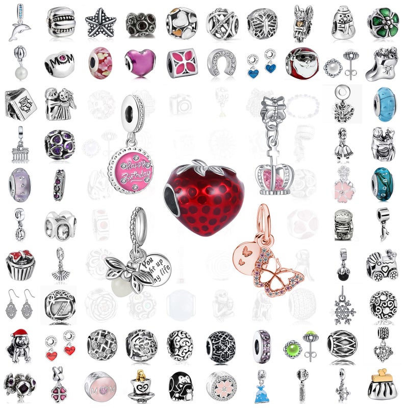 Maisinge 9Pcs Plated Silver Spacer Beads Charms fit Pendants Bracelet Dangle Pack Set Gold Butterfly Crown strawberry birthday cake - Image 1