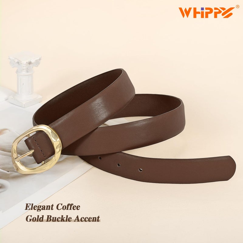 WHIPPY Leather Belt for Women Casual Waist Belt with Gold Buckle Fashion Ladies Belt for Jeans Pants Dress,Coffee Gold,M - Image 2