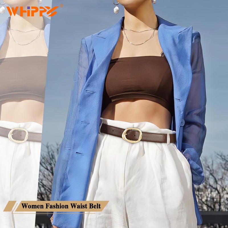 WHIPPY Leather Belt for Women Casual Waist Belt with Gold Buckle Fashion Ladies Belt for Jeans Pants Dress,Coffee Gold,M - Image 3