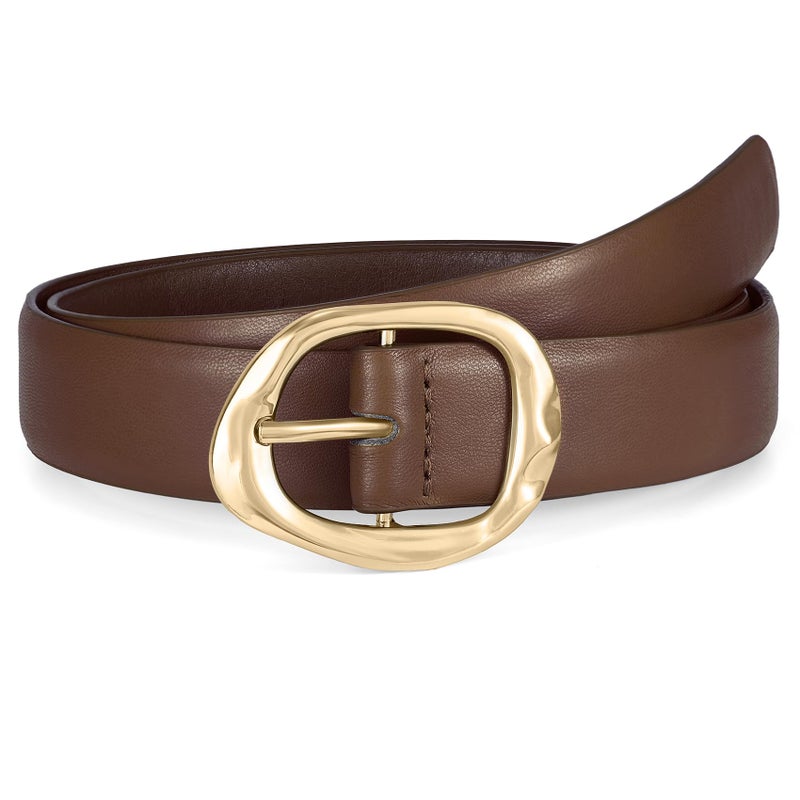 WHIPPY Leather Belt for Women Casual Waist Belt with Gold Buckle Fashion Ladies Belt for Jeans Pants Dress,Coffee Gold,M - Image 1