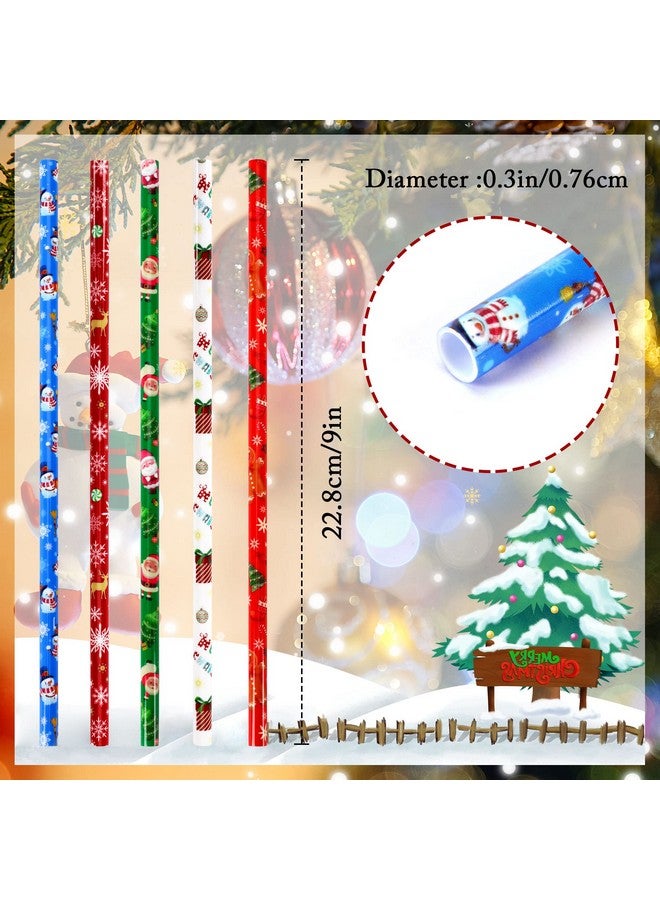 JANYUN 30 Pieces Christmas Drinking Straws BPA-Free 9inch Printing Hard Plastic Reusable Straws Xmas Balls Snowflake Elk Straw for Family Party Favors Supplies Cleaning Brush - Image 2