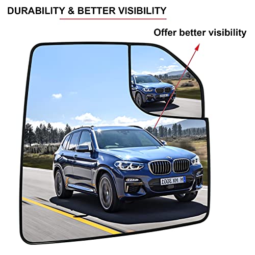 SKARUMMER Passenger Right Side Heated Blind Spot Mirror Replacement for 2015 2016 2017 2018 2019 2020 Ford F150 Side Mirror- Side View Heated Convex Mirror Glass with Rear Holder FL3Z17K707A - Image 3