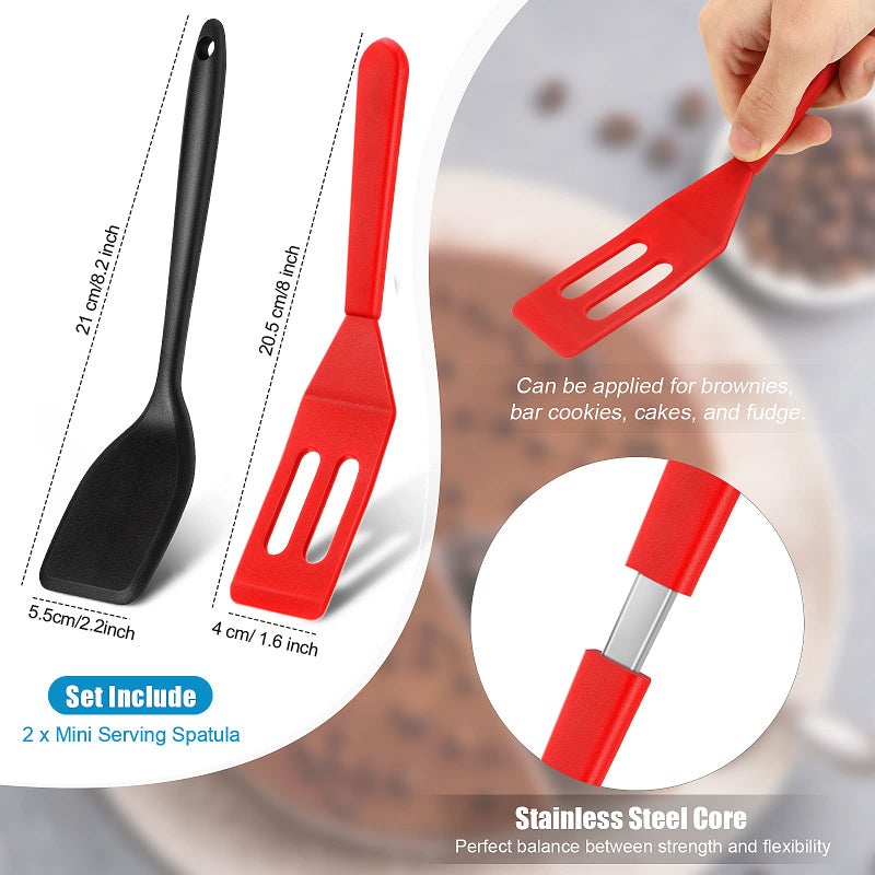 Patelai Patelai Mini Silicone Brownie Spatula Serving Spatula Flexible Nonstick Serve Turner Heat Resistant Cookie Slotted Spatula for Eggs in Small Frying Pan Cookie Batter Lemon Baked (Black  Red 2 Pieces)  - Image 1