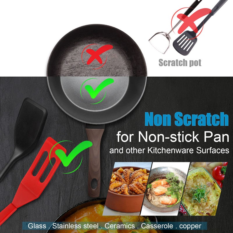 Patelai Patelai Mini Silicone Brownie Spatula Serving Spatula Flexible Nonstick Serve Turner Heat Resistant Cookie Slotted Spatula for Eggs in Small Frying Pan Cookie Batter Lemon Baked (Black  Red 2 Pieces)  - Image 3
