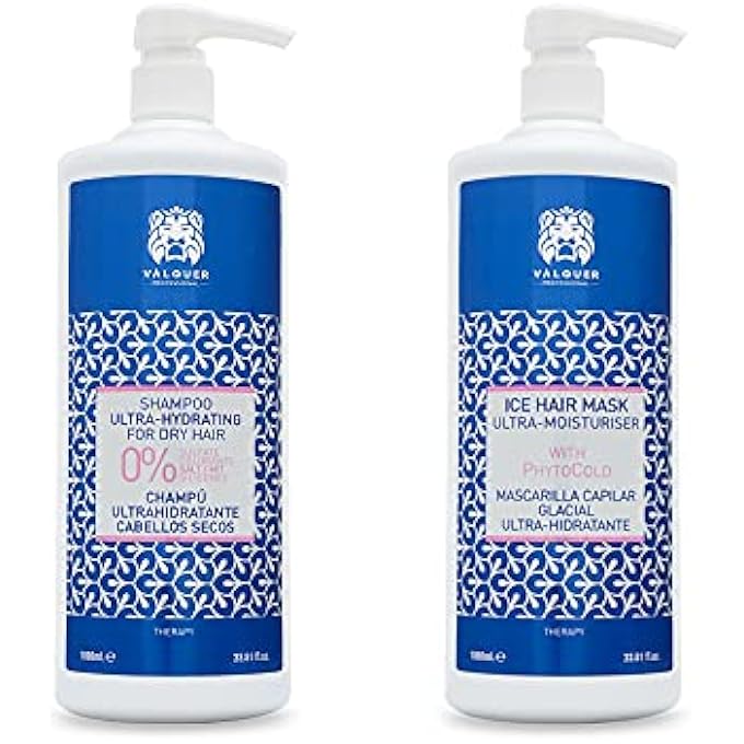 Valquer Laboratorios VALQUER PROFESIONAL ULTRA MOISTURISING FROSTED EFFECT SHAMPOO + MASK PACK - SALT FREE, SILICONE FREE, PARABEN FREE AND SULFATE FREE, DRY HAIR - SINGLE LARGE, 2 UNITS - Image 1
