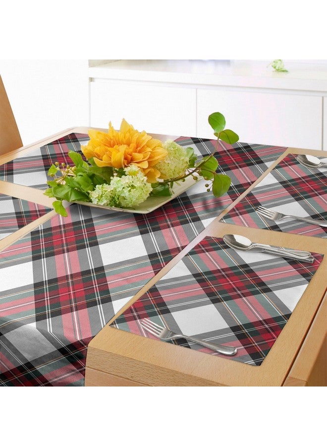 Ambesonne Tartan Table Runner & Placemats, Traditional Plaid with Diagonal Lines and Rhombuses Scottish Culture Inspirations, Set for Dining Table Decor, Placemat 4 pcs + Runner 16"x72", Coral Black - Image 1