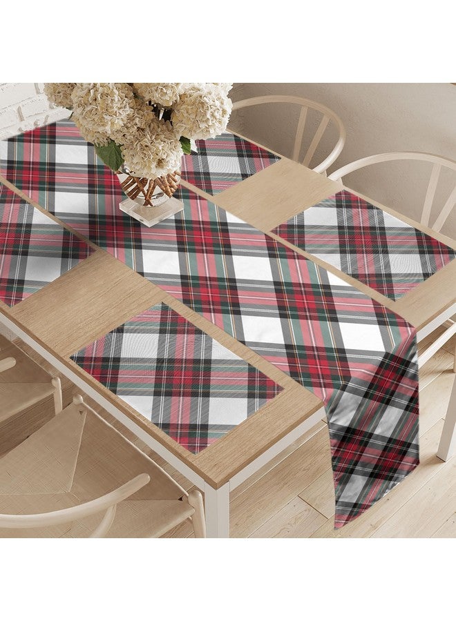Ambesonne Tartan Table Runner & Placemats, Traditional Plaid with Diagonal Lines and Rhombuses Scottish Culture Inspirations, Set for Dining Table Decor, Placemat 4 pcs + Runner 16"x72", Coral Black - Image 2