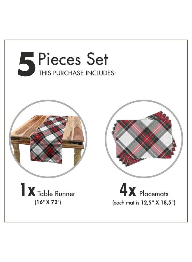 Ambesonne Tartan Table Runner & Placemats, Traditional Plaid with Diagonal Lines and Rhombuses Scottish Culture Inspirations, Set for Dining Table Decor, Placemat 4 pcs + Runner 16"x72", Coral Black - Image 5