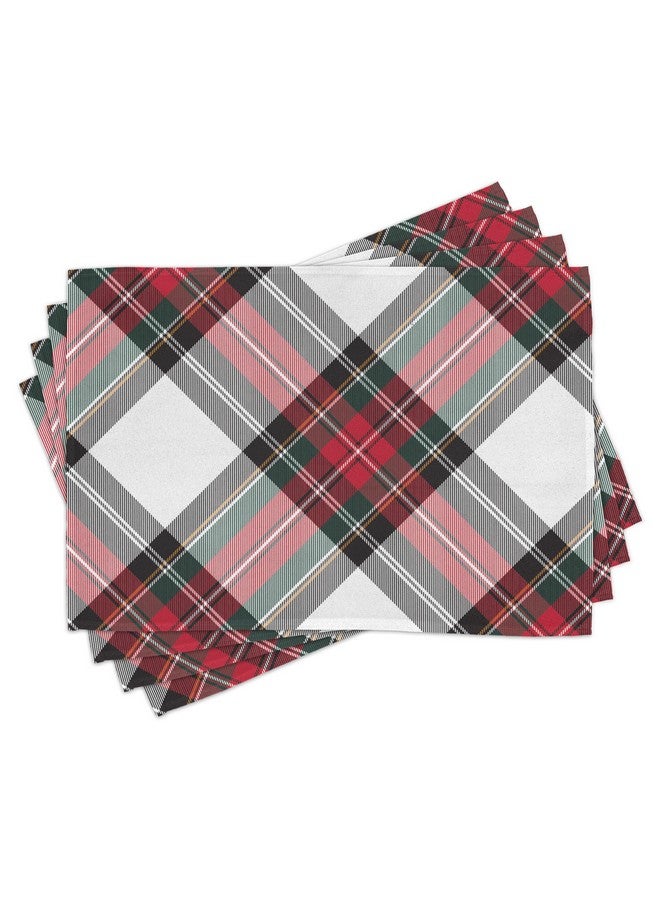 Ambesonne Tartan Table Runner & Placemats, Traditional Plaid with Diagonal Lines and Rhombuses Scottish Culture Inspirations, Set for Dining Table Decor, Placemat 4 pcs + Runner 16"x72", Coral Black - Image 3