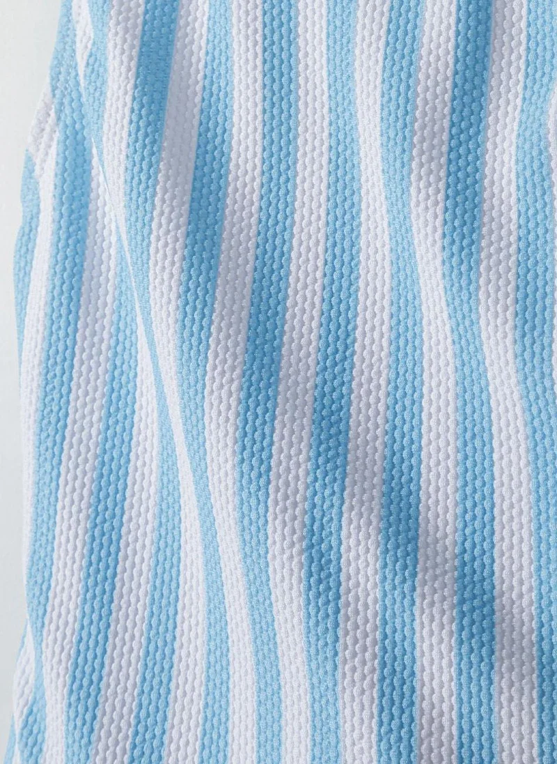 MINOTI Textured One-Piece Swimsuit for Girls with Blue & White Stripes